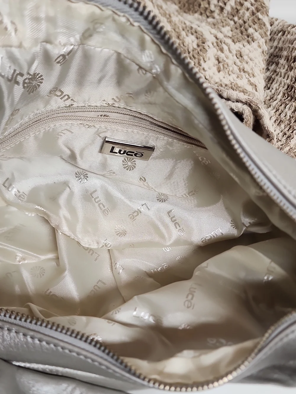 LUCE Sleek Pebbled Leather Shoulder Hobo Bag in Light Gray Minimalist Quality!